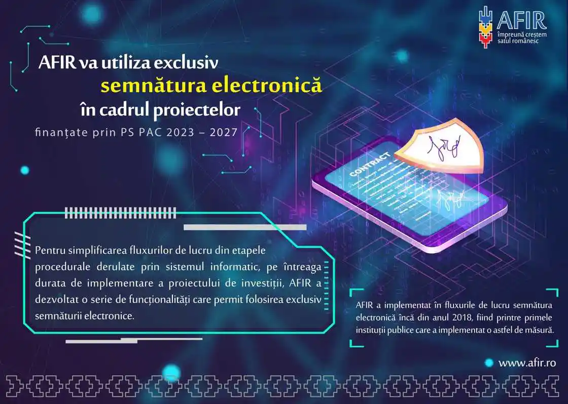 AFIR va utiliza exclusiv semnătură electronică pentru accesarea fondurilor europene și pentru implementarea proiectelor finanțate prin PS PAC 2023 – 2027